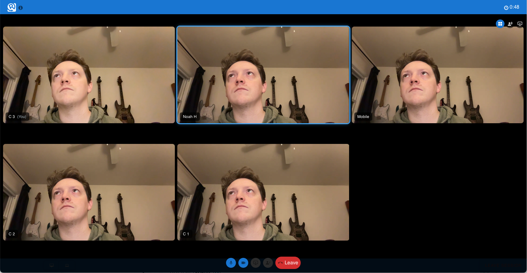 Conferencing — grid view with 5 participants
