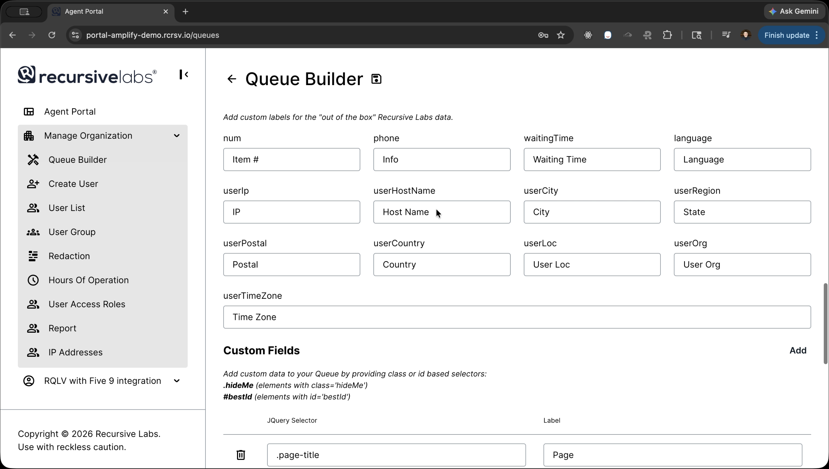 Queue builder interface